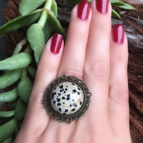 Jasper Jewelry - Cheerful Dalmatian Jasper Ring Adjustable SZ 6-6.5
